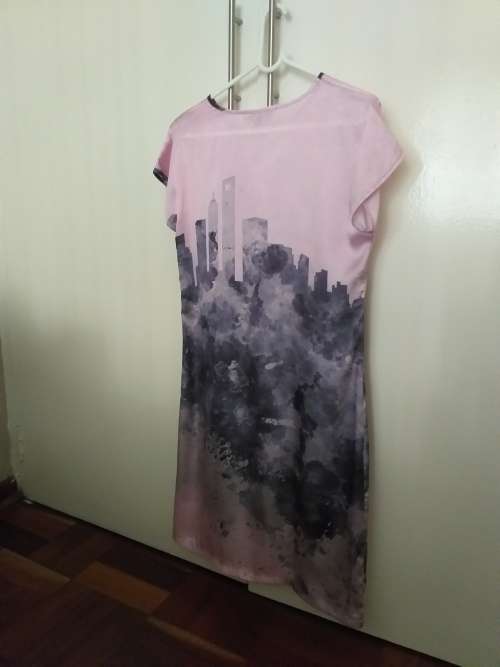 Pink Dress with Shanghai Skyline (Brand: Cheryl Arthur)